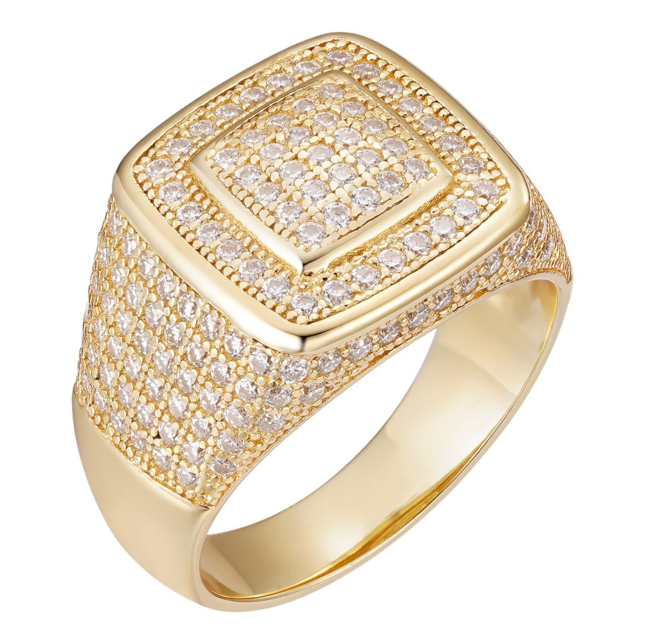 HarlemBling MOISSANITE Everyday Classic Square Iced Out Ring - 14k Yellow Gold Vermeil 925 Silver