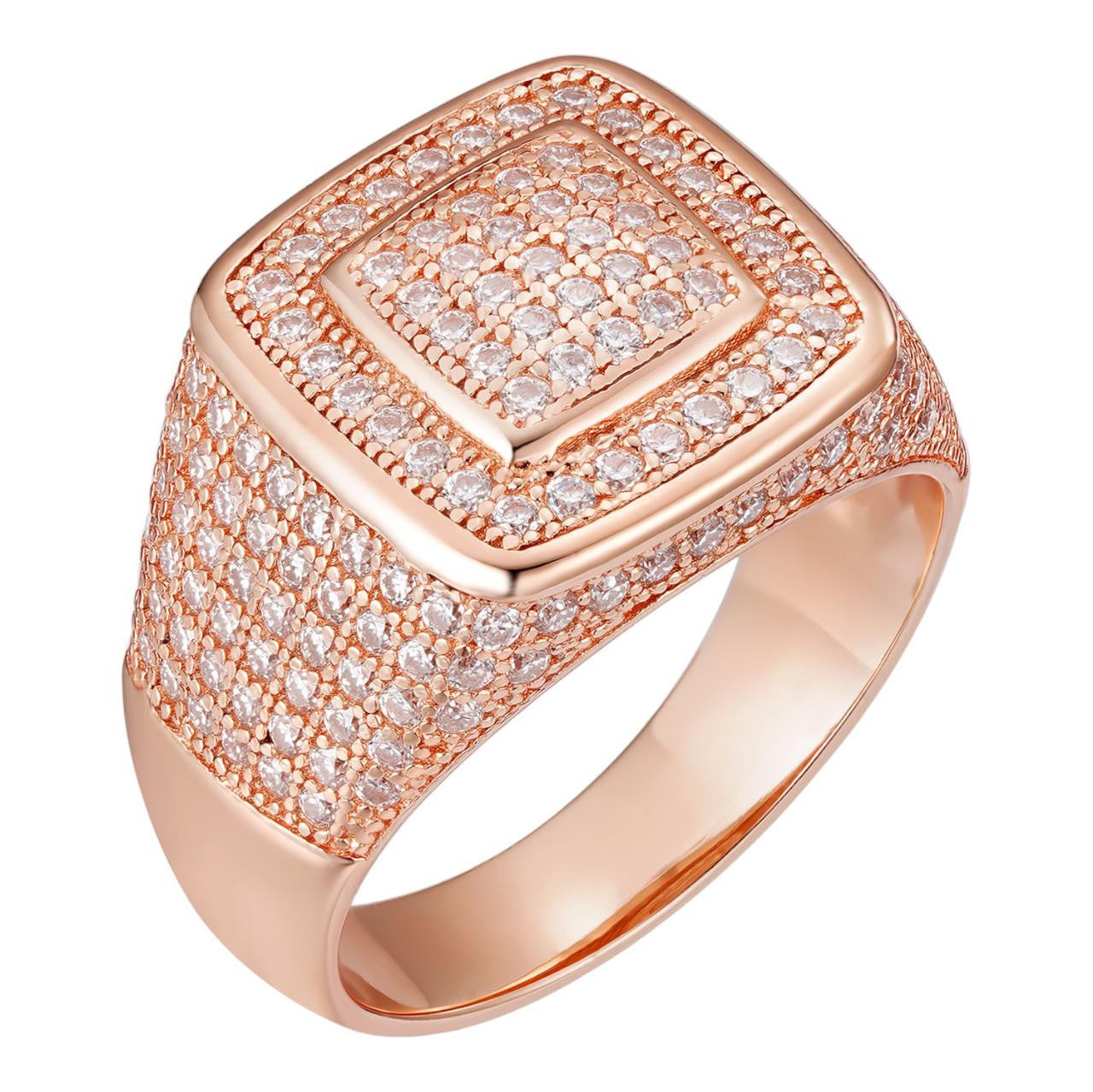 HarlemBling MOISSANITE Everyday Classic Square Iced Out Ring - Rose Gold Vermeil 925 Silver