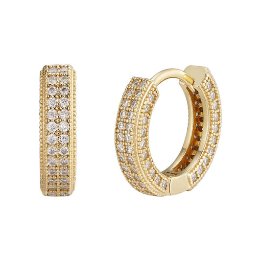 HarlemBling MOISSANITE Everyday Wear Small Huggie Iced Out Hoops - 14k Gold Vermeil 925 Silver - 12mm