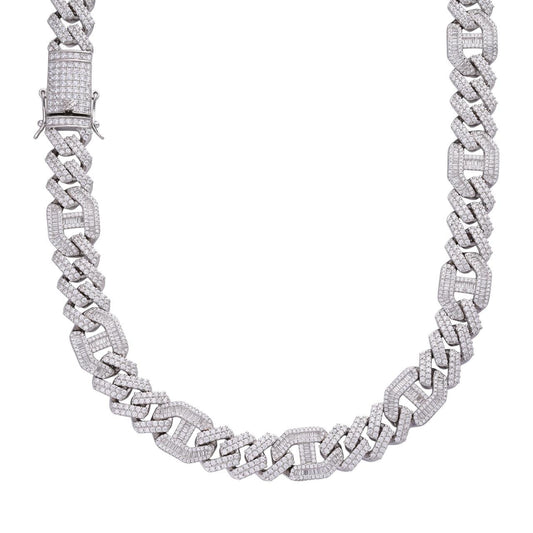 HarlemBling MOISSANITE Figarucci Prong Cuban Link Chain Necklace Iced Out - 925 Silver - 15mm - 18"-30"