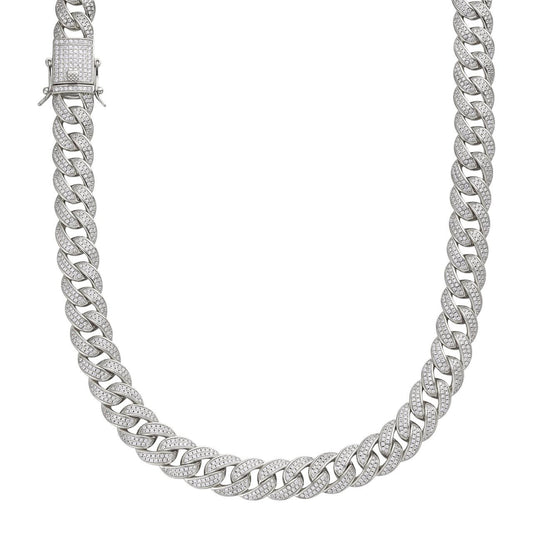 HarlemBling MOISSANITE Flat Miami Cuban Link Chain Necklace Iced Out - 925 Silver - 12mm - 16-30"