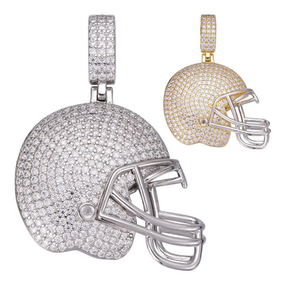 HarlemBling MOISSANITE Football Helmet Iced Out Pendant - 14k Gold Vermeil Or 925 Silver - Small 1.5"