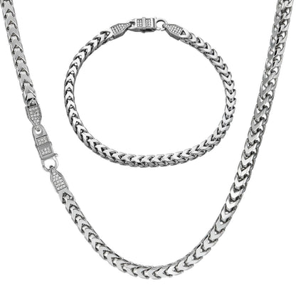 HarlemBling MOISSANITE Franco Chain Necklace Or Bracelet Iced Out Clasp - 925 Silver - 5mm - 7-30"