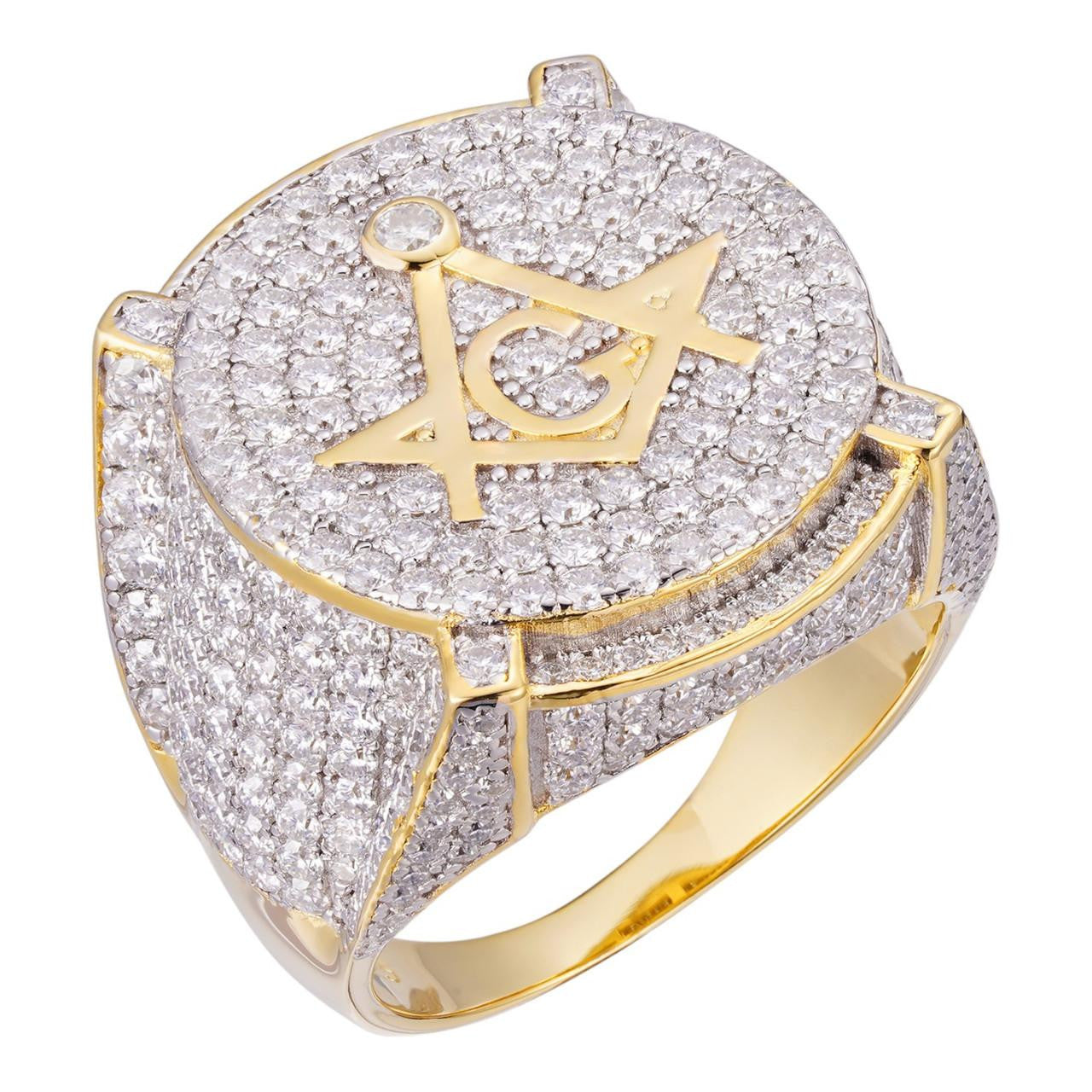 HarlemBling MOISSANITE Freemason - The Secret Iced Out Ring - 14k Gold Vermeil 925 Silver