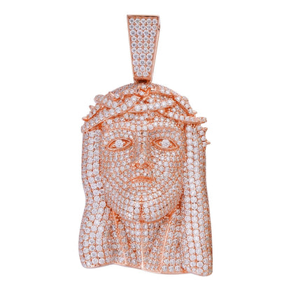 HarlemBling MOISSANITE Fully Iced Jesus Pendant - 14k Rose Vermeil 925 Silver - 3 Sizes 1.5"-3.25"