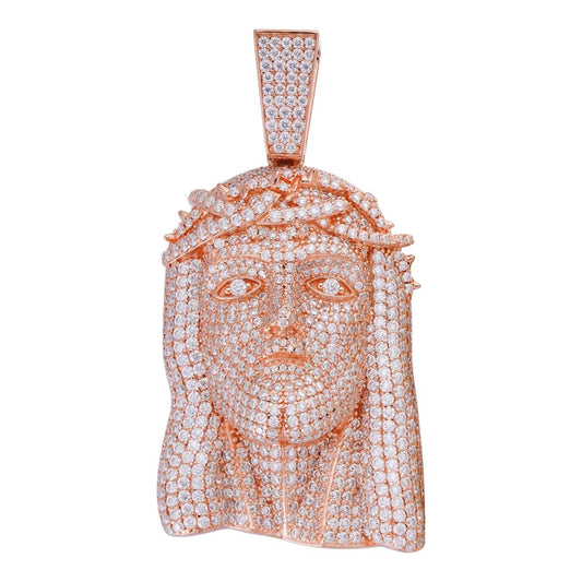 HarlemBling MOISSANITE Fully Iced Jesus Pendant - 14k Rose Vermeil 925 Silver - 3 Sizes 1.5"-3.25"