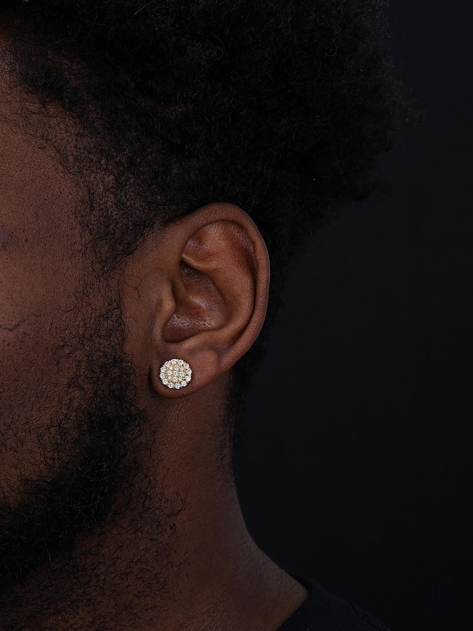 HarlemBling MOISSANITE Fully Iced Out Round Hip Hop Earrings - 14k Gold Vermeil 925 Silver - 10.5mm