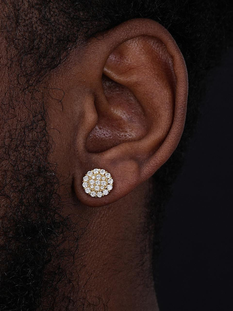 HarlemBling MOISSANITE Fully Iced Out Round Hip Hop Earrings - 14k Gold Vermeil 925 Silver - 10.5mm
