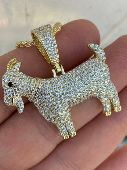 HarlemBling Moissanite GOAT Pendant Bling Necklace Iced Gold Silver Mens Pass Diamond Tester