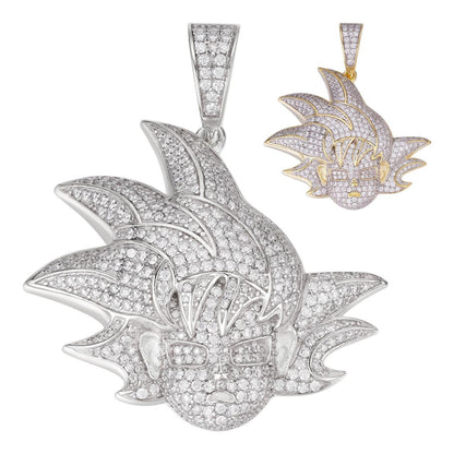 HarlemBling MOISSANITE Goku Saiyan Dragon Ball Z Iced Out Pendant - 14k Gold Vermeil Or 925 Silver - Small 1.5"