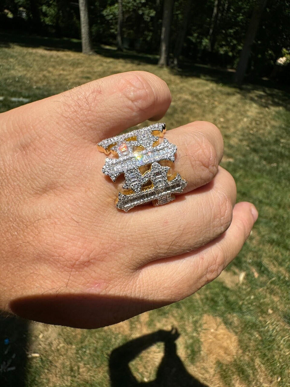 HarlemBling MOISSANITE Gothic Cross Baguette Iced Out Ring - 14k Gold Vermeil 925 Silver