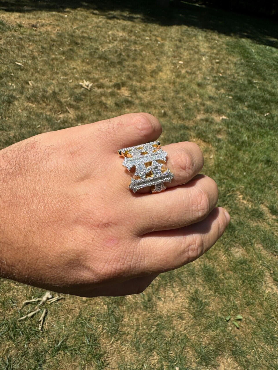 HarlemBling MOISSANITE Gothic Cross Baguette Iced Out Ring - 14k Gold Vermeil 925 Silver