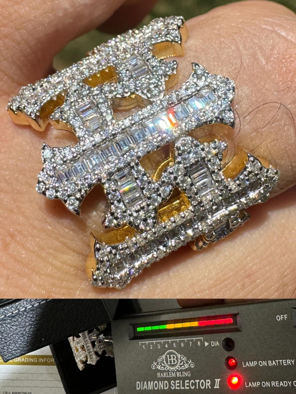 HarlemBling MOISSANITE Gothic Cross Baguette Iced Out Ring - 14k Gold Vermeil 925 Silver