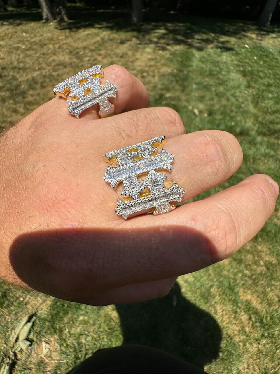 HarlemBling MOISSANITE Gothic Cross Baguette Iced Out Ring - 14k Gold Vermeil 925 Silver