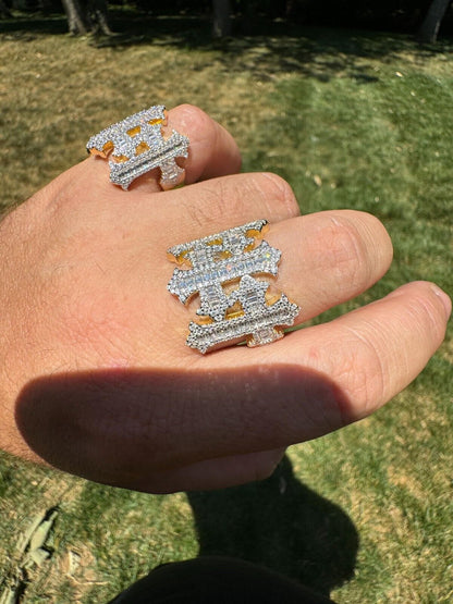 HarlemBling MOISSANITE Gothic Cross Baguette Iced Out Ring - 14k Gold Vermeil 925 Silver