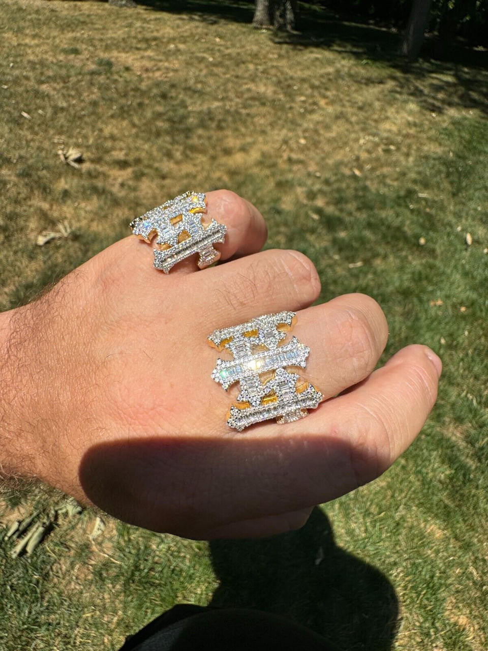 HarlemBling MOISSANITE Gothic Cross Baguette Iced Out Ring - 14k Gold Vermeil 925 Silver