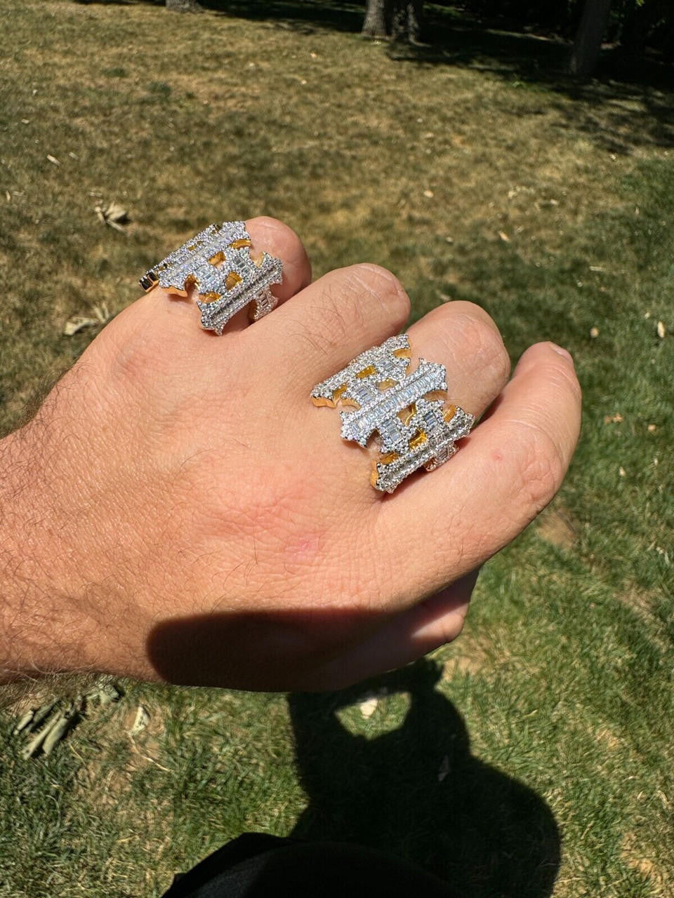 HarlemBling MOISSANITE Gothic Cross Baguette Iced Out Ring - 14k Gold Vermeil 925 Silver