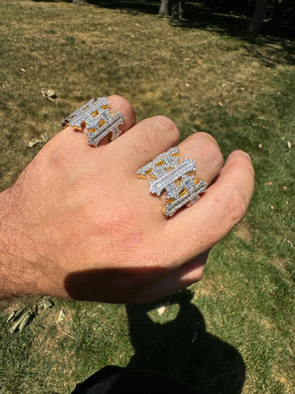 HarlemBling MOISSANITE Gothic Cross Baguette Iced Out Ring - 14k Gold Vermeil 925 Silver