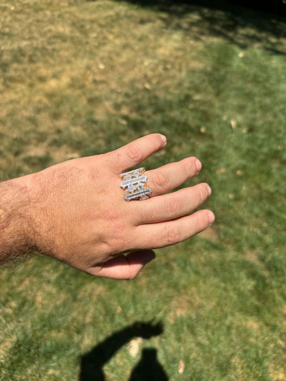 HarlemBling MOISSANITE Gothic Cross Baguette Iced Out Ring - 14k Gold Vermeil 925 Silver