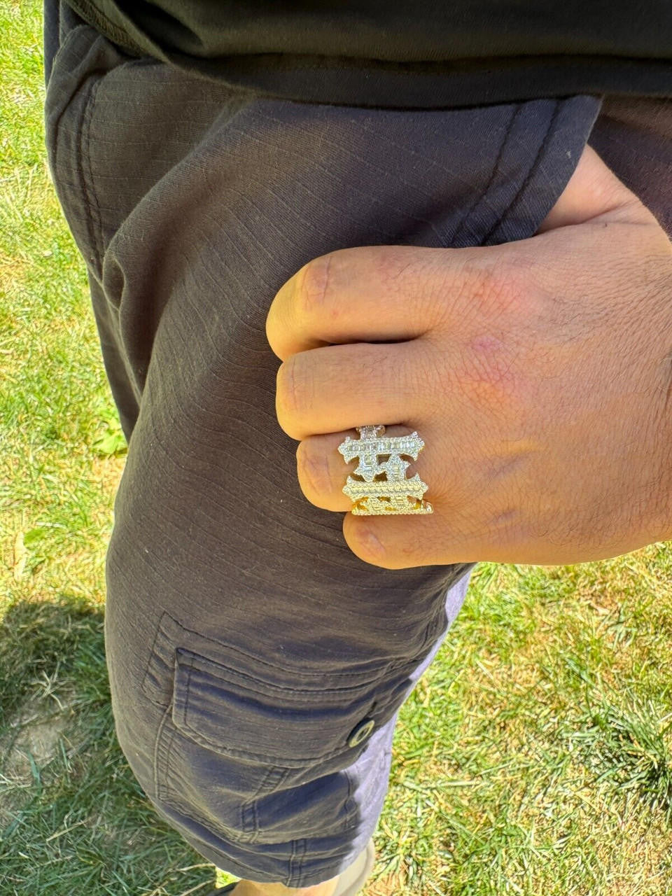 HarlemBling MOISSANITE Gothic Cross Baguette Iced Out Ring - 14k Gold Vermeil 925 Silver