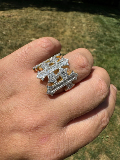 HarlemBling MOISSANITE Gothic Cross Baguette Iced Out Ring - 14k Gold Vermeil 925 Silver