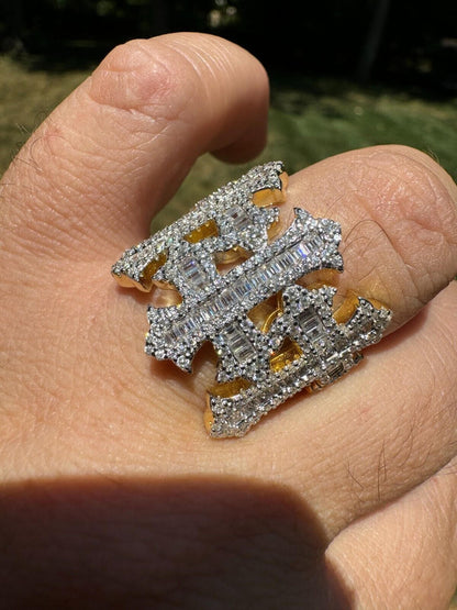 HarlemBling MOISSANITE Gothic Cross Baguette Iced Out Ring - 14k Gold Vermeil 925 Silver