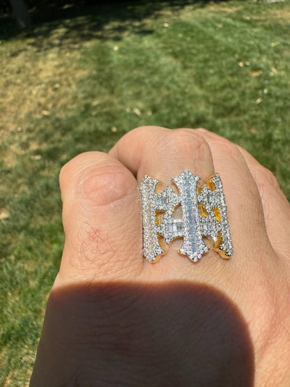 HarlemBling MOISSANITE Gothic Cross Baguette Iced Out Ring - 14k Gold Vermeil 925 Silver
