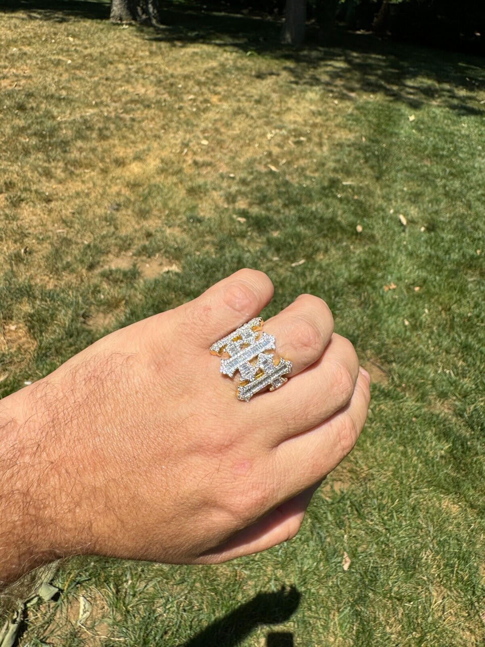 HarlemBling MOISSANITE Gothic Cross Baguette Iced Out Ring - 14k Gold Vermeil 925 Silver