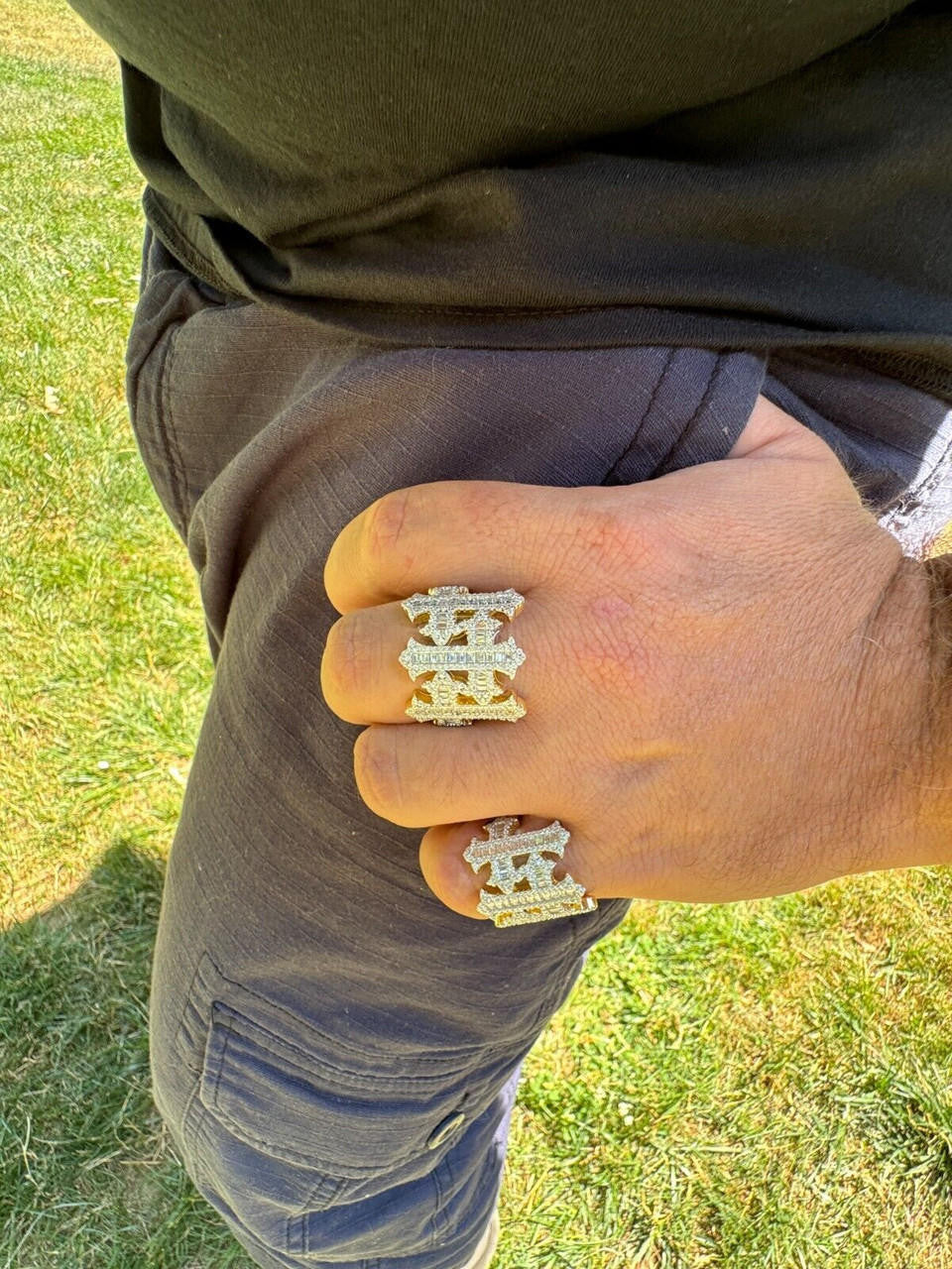 HarlemBling MOISSANITE Gothic Cross Baguette Iced Out Ring - 14k Gold Vermeil 925 Silver