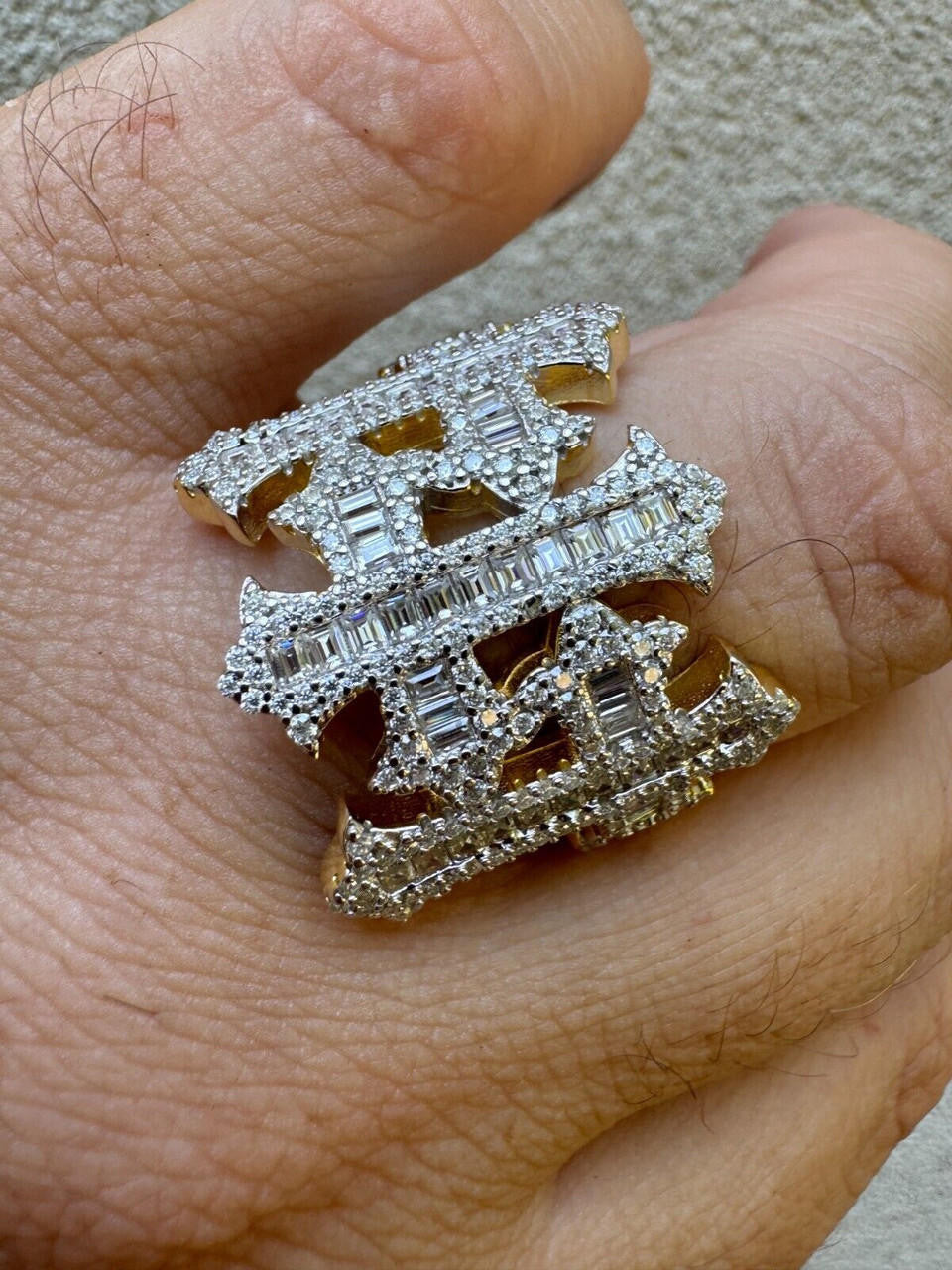 HarlemBling MOISSANITE Gothic Cross Baguette Iced Out Ring - 14k Gold Vermeil 925 Silver