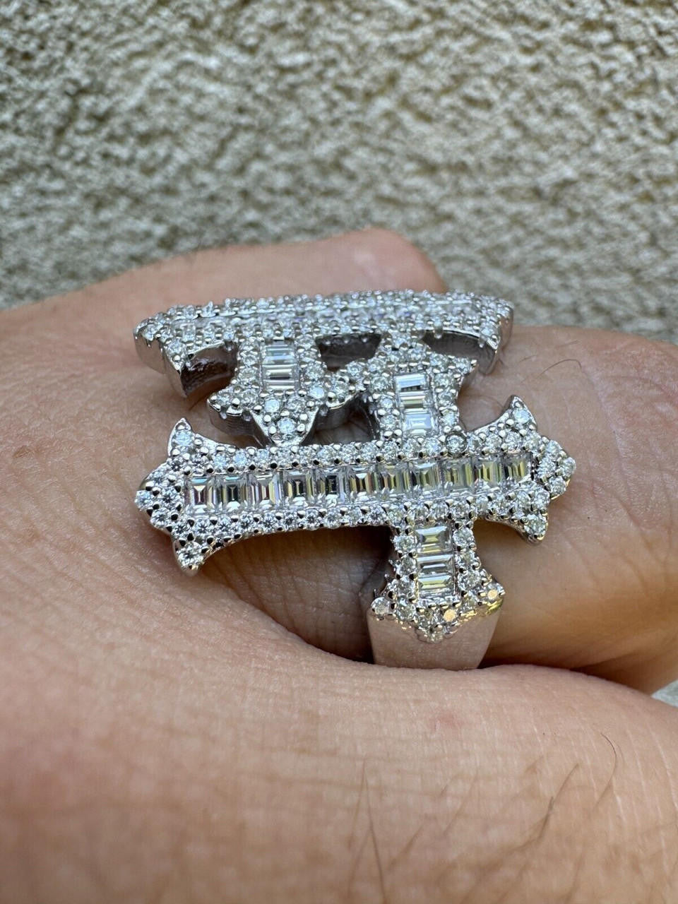 HarlemBling MOISSANITE Gothic Cross Baguette Iced Out Ring - 925 Silver