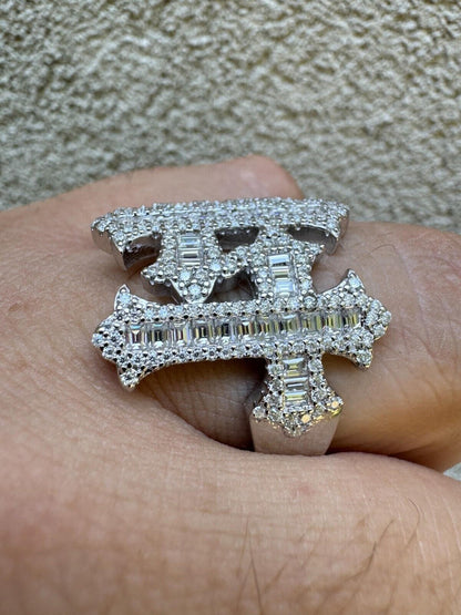 HarlemBling MOISSANITE Gothic Cross Baguette Iced Out Ring - 925 Silver