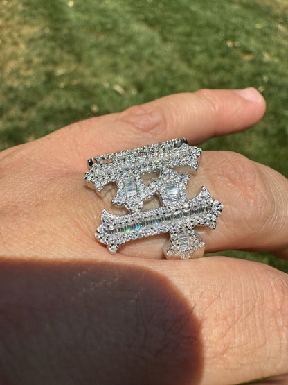 HarlemBling MOISSANITE Gothic Cross Baguette Iced Out Ring - 925 Silver