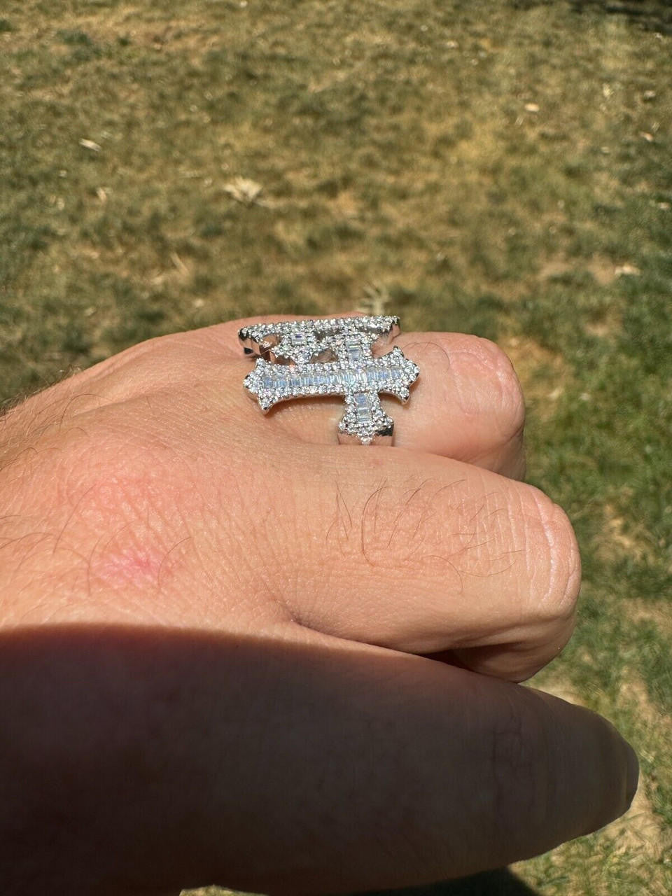 HarlemBling MOISSANITE Gothic Cross Baguette Iced Out Ring - 925 Silver