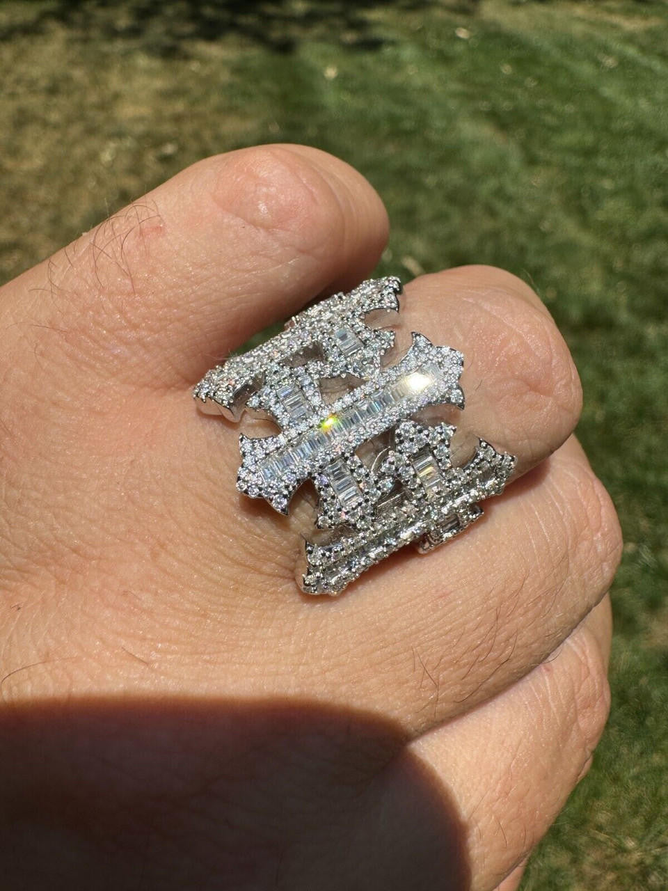 HarlemBling MOISSANITE Gothic Cross Baguette Iced Out Ring - 925 Silver