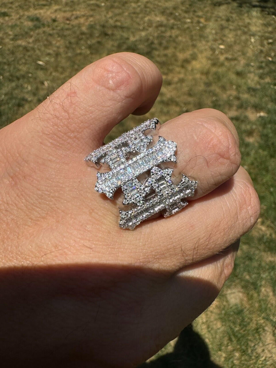 HarlemBling MOISSANITE Gothic Cross Baguette Iced Out Ring - 925 Silver