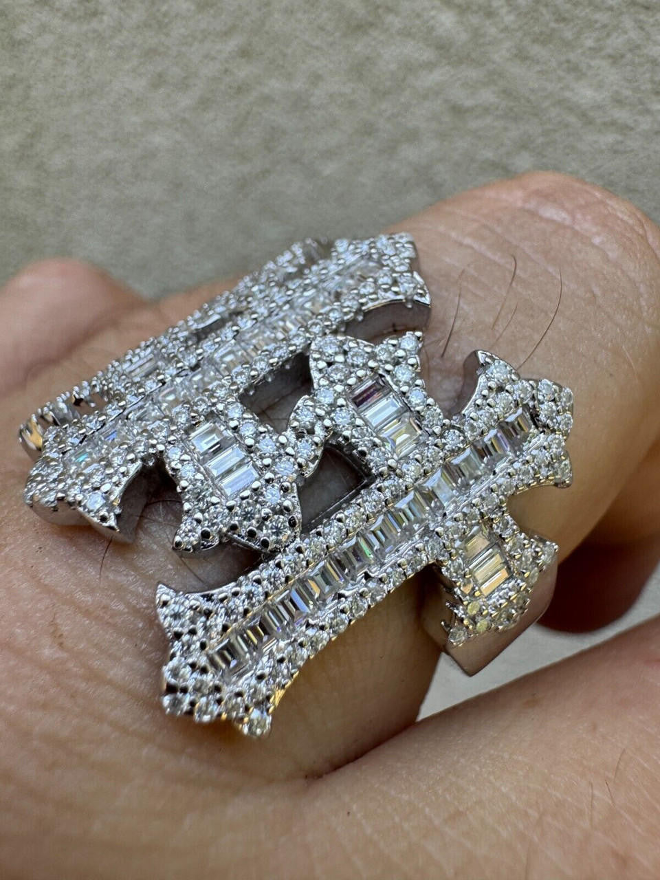 HarlemBling MOISSANITE Gothic Cross Baguette Iced Out Ring - 925 Silver