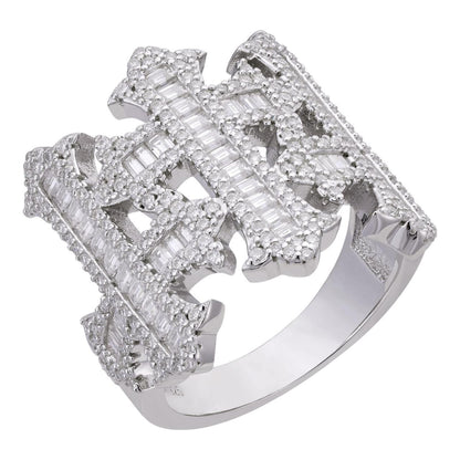 HarlemBling MOISSANITE Gothic Three Crosses Baguette Iced Out Ring - 925 Silver