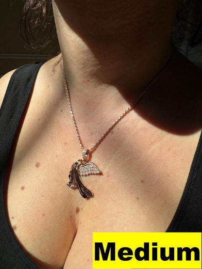 HarlemBling Moissanite Guardian Angel Pendant Real 14k Rose Gold & 925 Silver Iced Necklace
