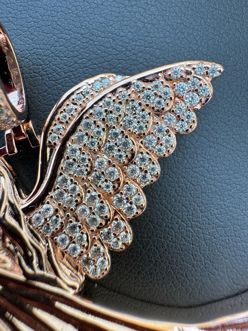 HarlemBling Moissanite Guardian Angel Pendant Real 14k Rose Gold & 925 Silver Iced Necklace