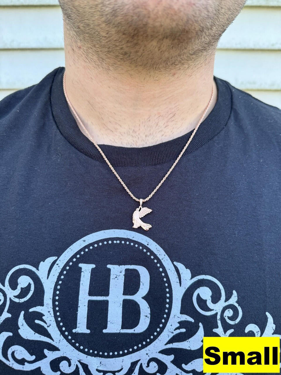 HarlemBling Moissanite Guardian Angel Pendant Real 14k Rose Gold & 925 Silver Iced Necklace