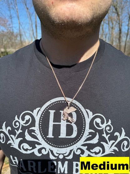 HarlemBling Moissanite Guardian Angel Pendant Real 14k Rose Gold & 925 Silver Iced Necklace