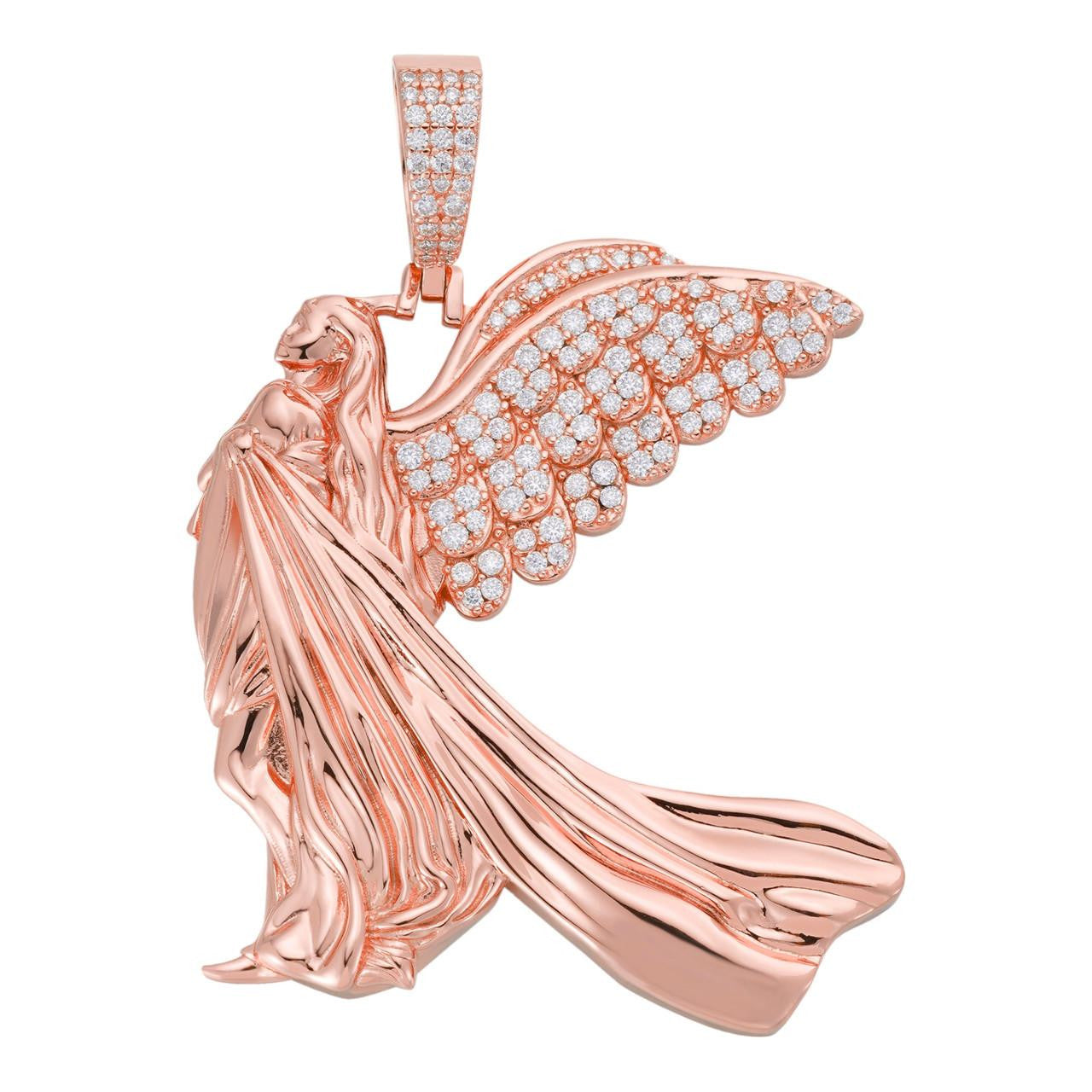 HarlemBling MOISSANITE Guardian Angel Wing Pendant - 14k Rose Vermeil 925 Silver  - 3 Sizes 1"-2.25"