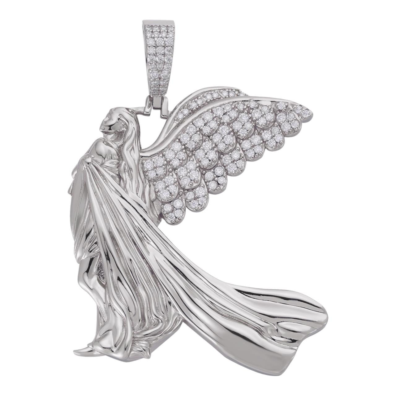 HarlemBling MOISSANITE Guardian Angel Wing Pendant - 925 Silver - 3 Sizes 1"-2.25"