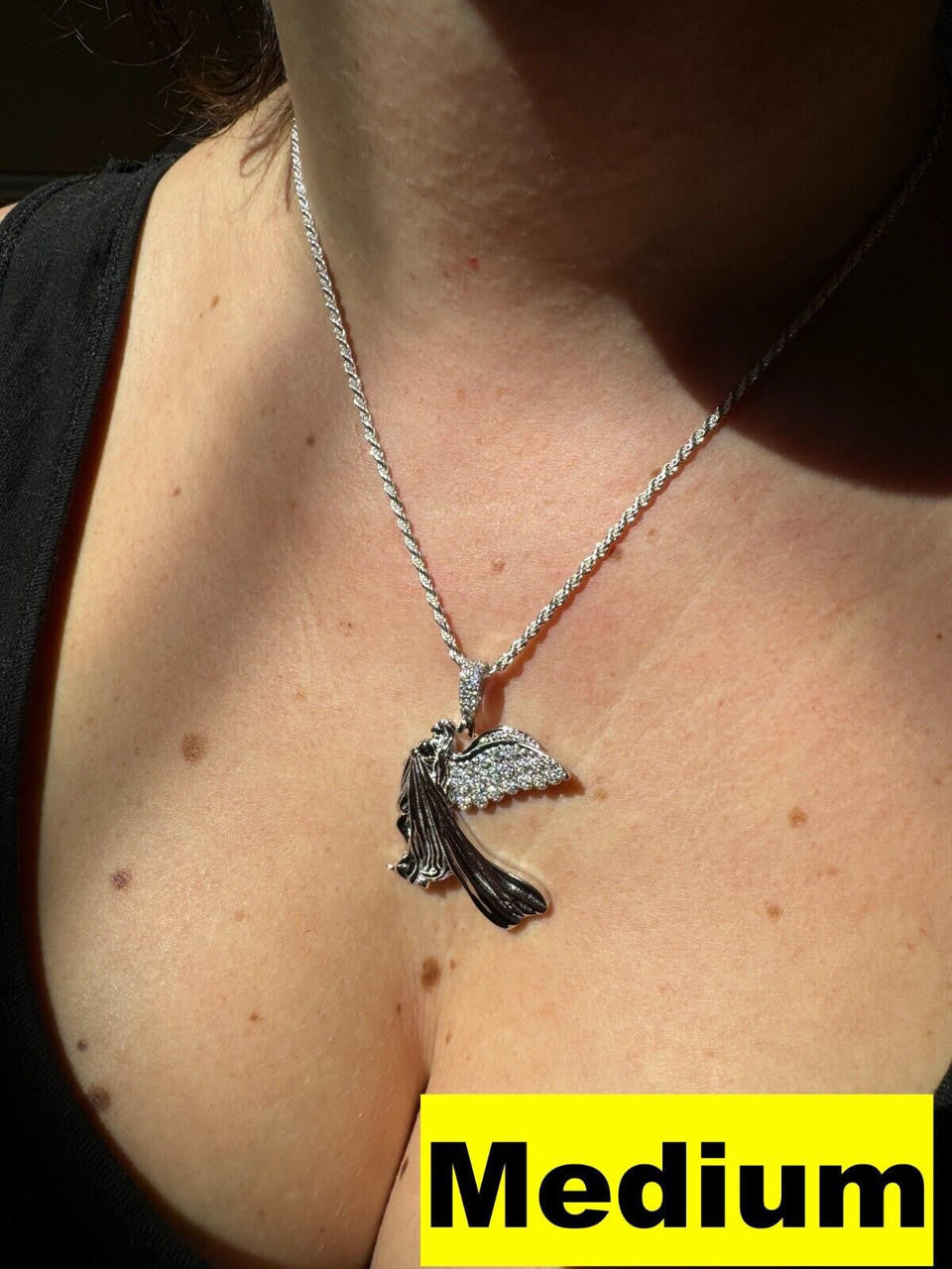 HarlemBling Moissanite Guardian Angel Wing Pendant Real 925 Silver Iced Necklace Mens Ladies