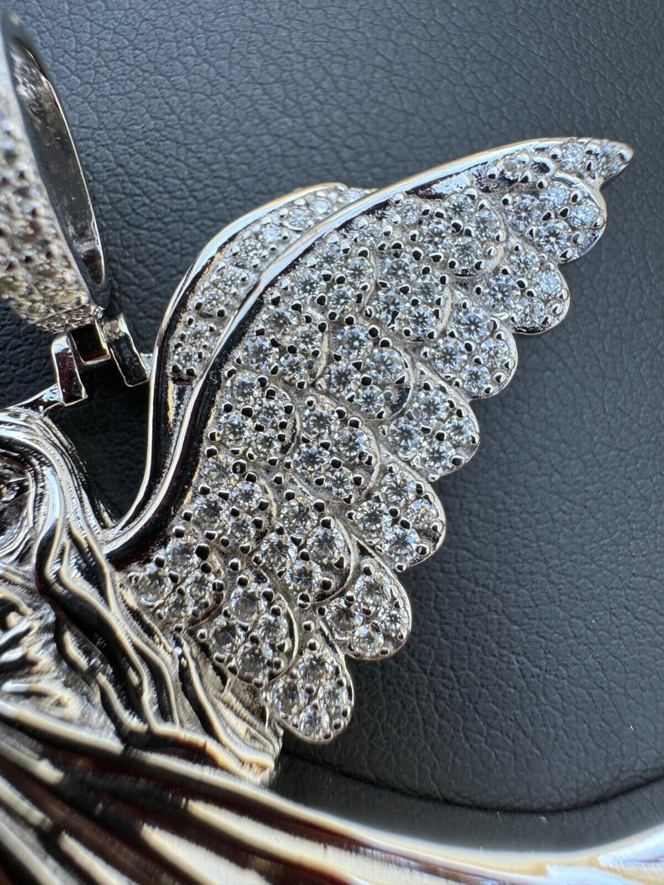 HarlemBling Moissanite Guardian Angel Wing Pendant Real 925 Silver Iced Necklace Mens Ladies