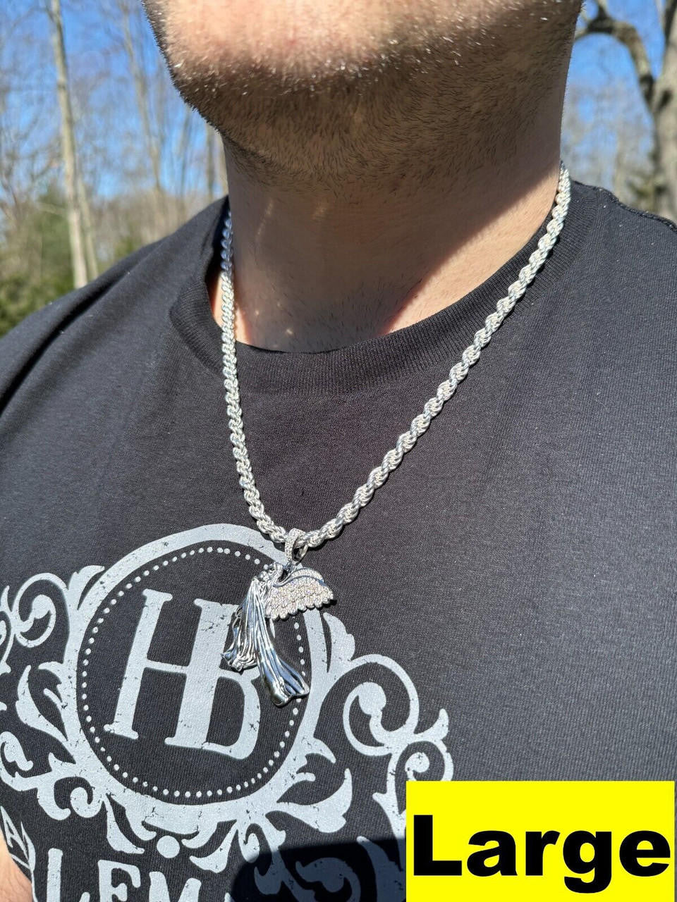 HarlemBling Moissanite Guardian Angel Wing Pendant Real 925 Silver Iced Necklace Mens Ladies