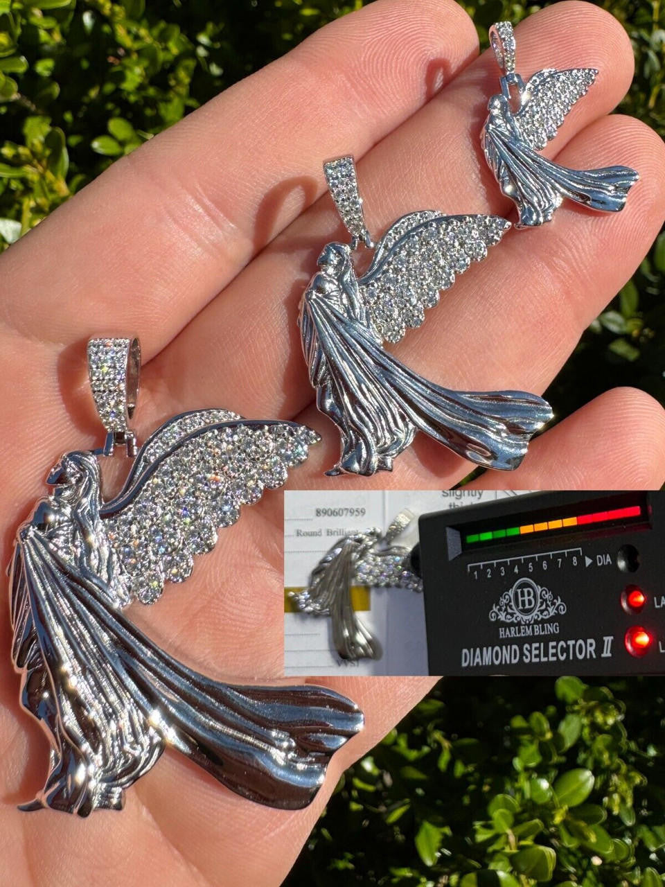 【GRA鑑定書付き】エンジェルウィング iced out Moissanite Moissanite Guardian Angel Wing Pendant Real 925 Silver Iced