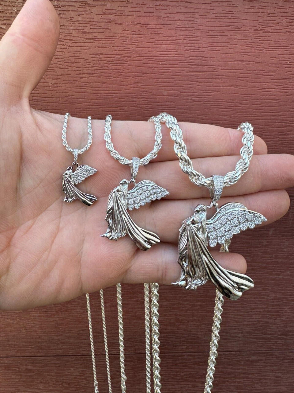 HarlemBling Moissanite Guardian Angel Wing Pendant Real 925 Silver Iced Necklace Mens Ladies