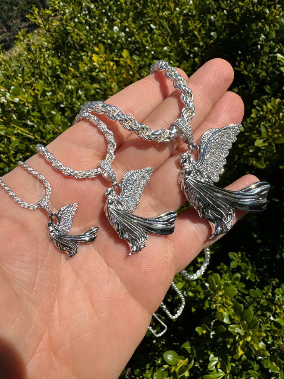 HarlemBling Moissanite Guardian Angel Wing Pendant Real 925 Silver Iced Necklace Mens Ladies